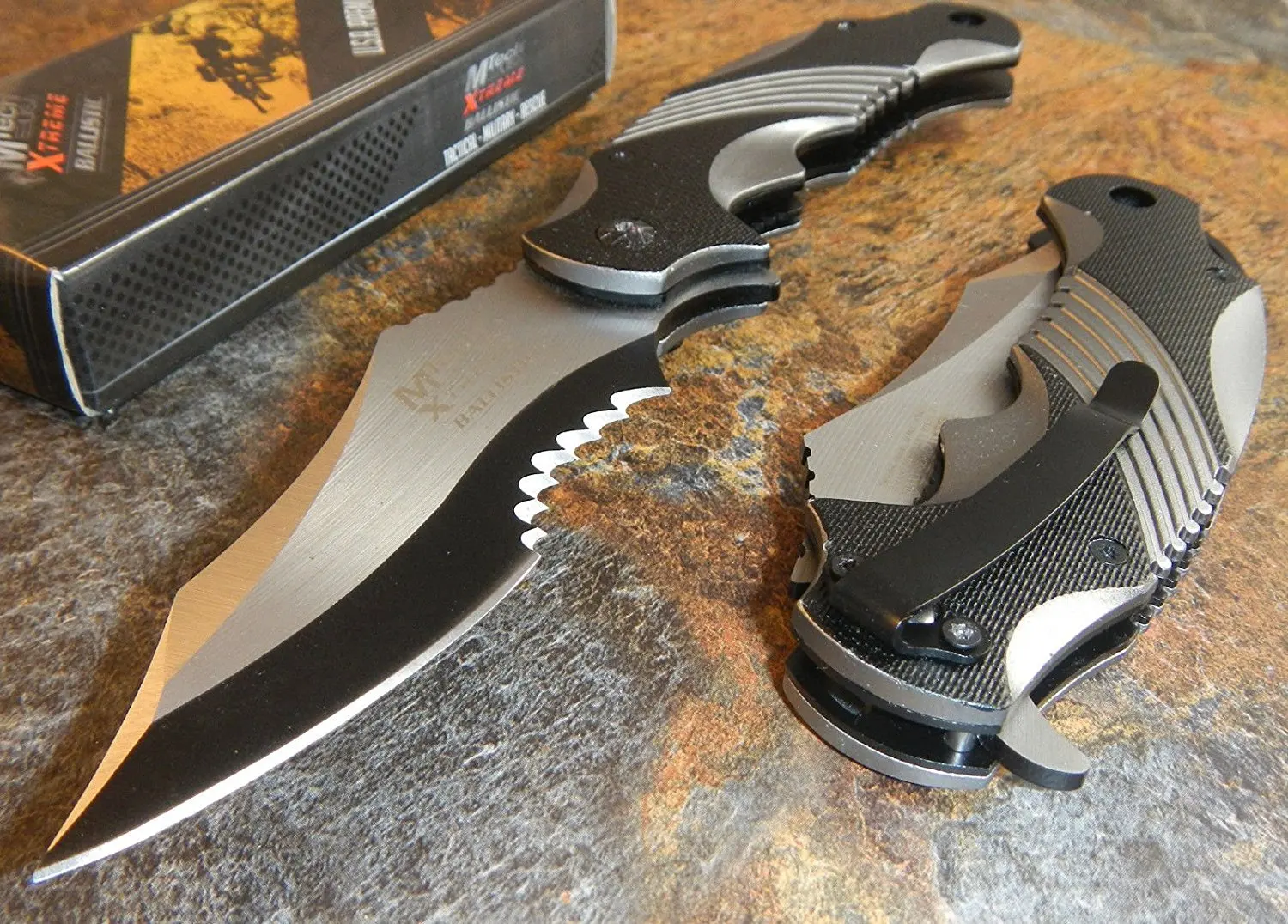 New MTech Xtreme Ballistic Black Grey Spring Assisted Tactical Flipper Pock...
