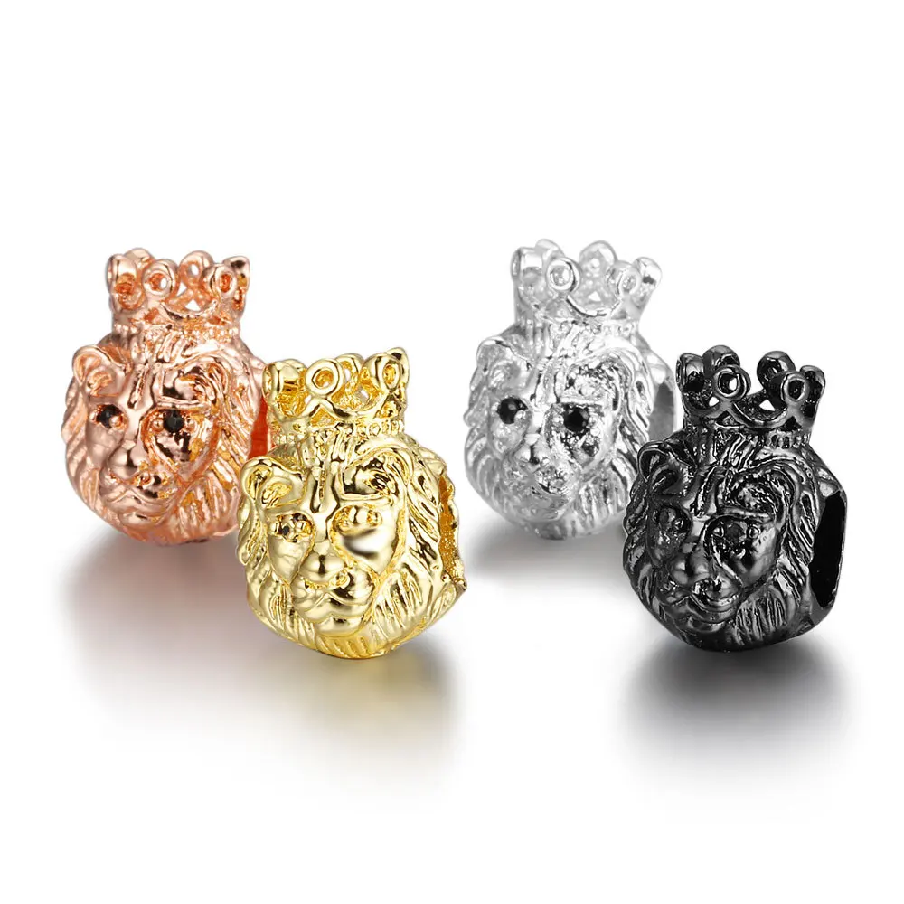 

Micro Pave CZ Crown King Lion Beads Men Brass Jewelry beads For Bracelet, Gold/silver/rose gold/black