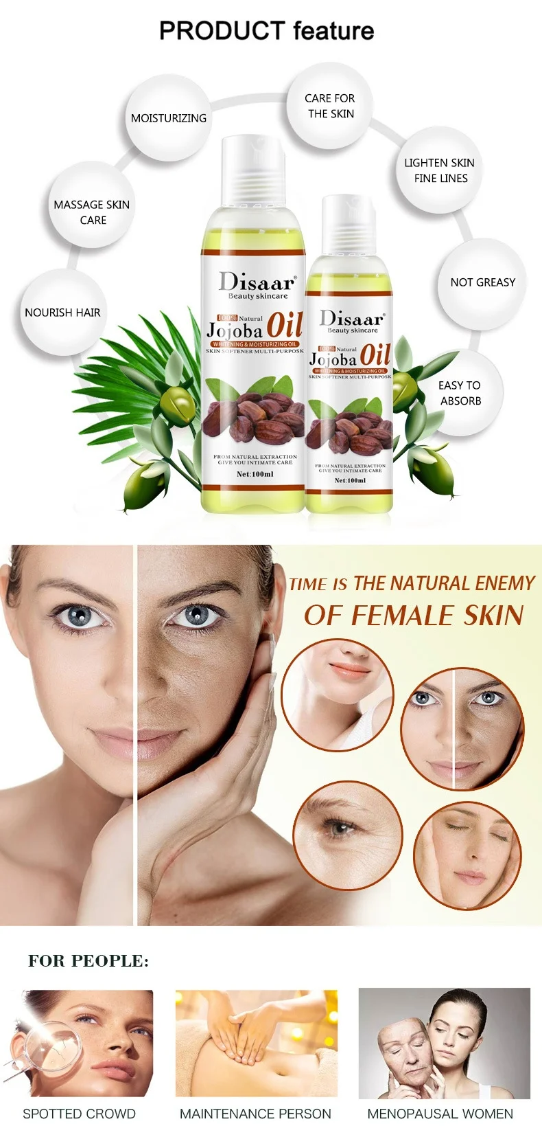 Whosale Disaar Skin Lightening Moisturizing Smoothing Jojoba Oil