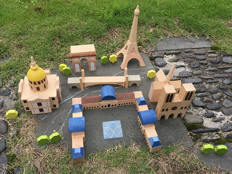 巴黎城市模型 3d 孩子教育玩具批发木制连接积木