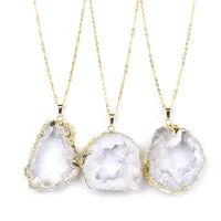 

Wholesale fashion natural irregular white crystal geode druzy stone bead charms necklaces pendant women men jewelry