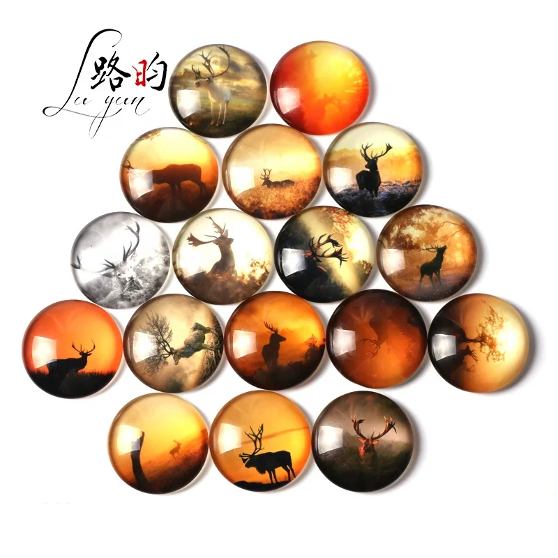 

Wholesale 12mm Dusk Elk Design Colorful Crystal Glass Photo Cabochon