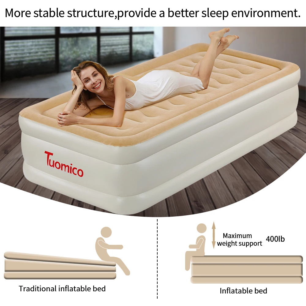 Airbed With Built In Electric Pump For Bedroom General Flocking Cover