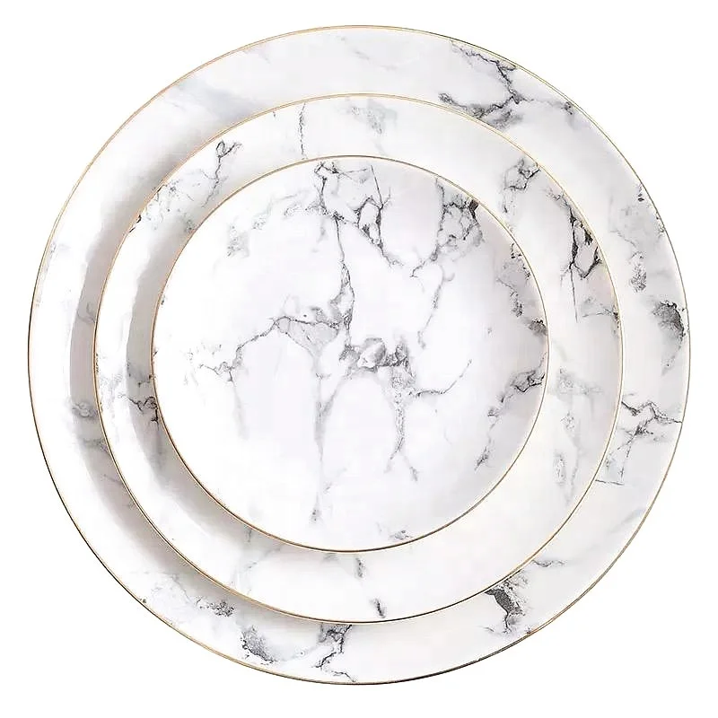

6 / 8 / 10 inch modern white marble luxury dinner serving restaurant porcelain plate, Customized