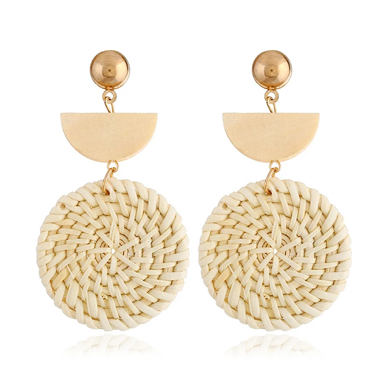 

Summer Trendy Jewelry Women Handmade Woven Rattan Earrings, As picture