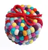 Pack of 4 Felt Ball Coaster Set Hand Made Rainbow Colored Wool Felt Balls Coasters
