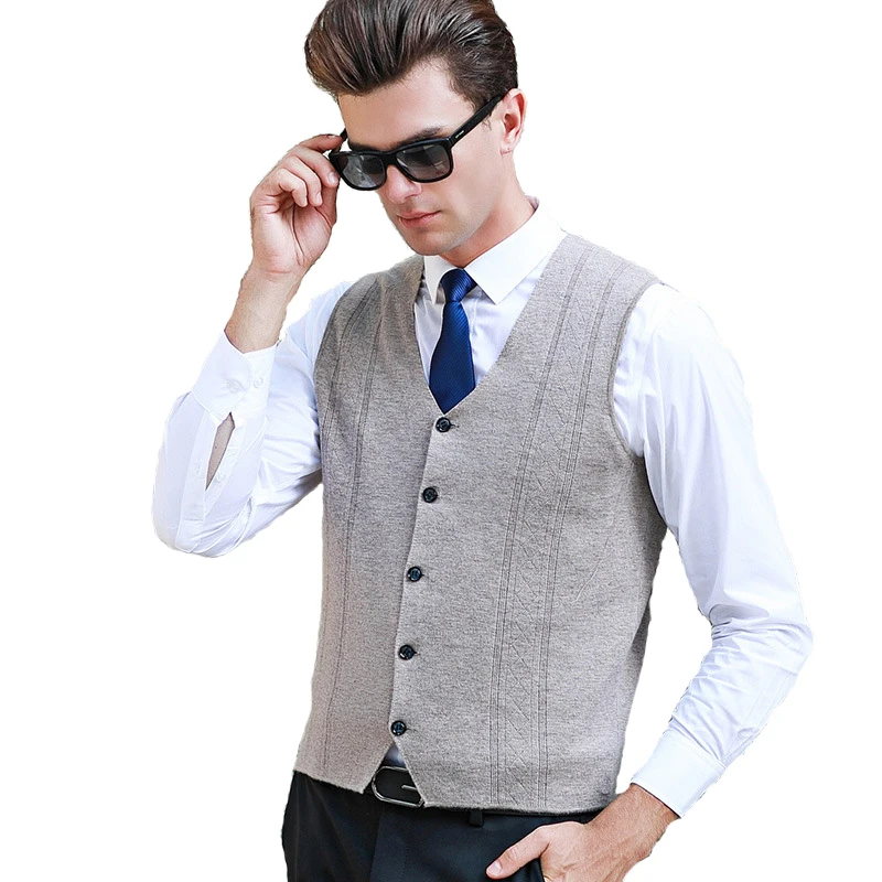 

Trendy men knit v-neck sweater vest button up merino wool sleeveless vest sweater