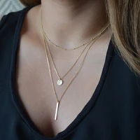 

Bar Pendant Ball Chain Layer Necklace,Rolled Gold Jewelry,Choker Necklace