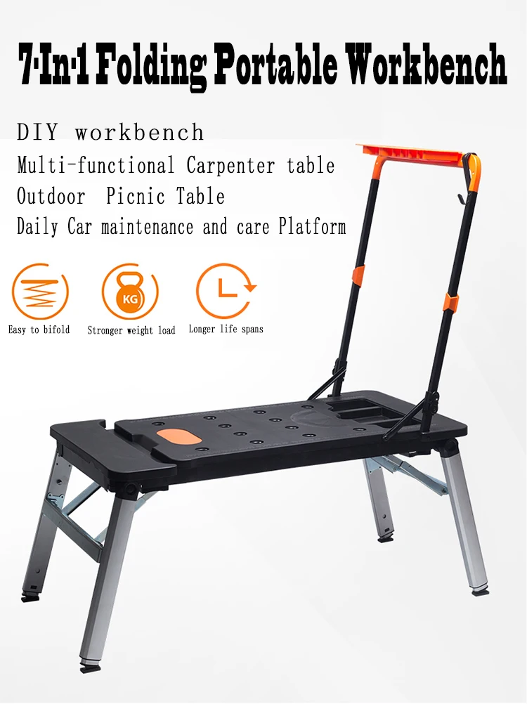 Details about   Portable 7-In-1 MultiFunction Workbench Folding Wheel Scaffold Hand Trunk 