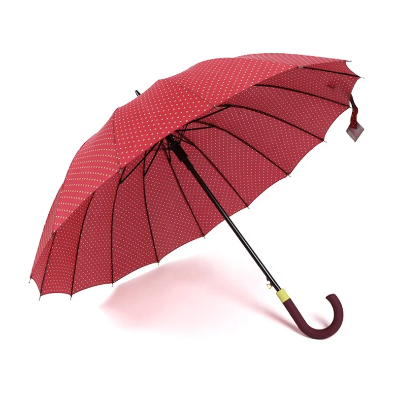 

RST ladies fashion point design big 16 ribs straight red and white umbrella with polka dots