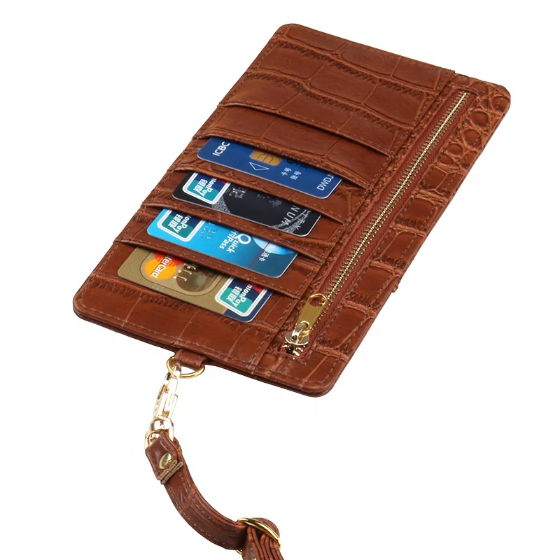 

Phone WALLET POUCH EMBOSSED CROCODILE PATTERN LEATHER WITH LANYARD CUSTOM IC CARDS HOLDER PHONE HOLDER