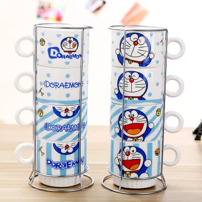 

4pcs/set 150ml Ceramic Cup Milk Coffee Cup with Iron Holder Different Kinds Cartoon Mugs-014, N/a