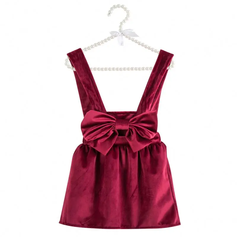 

Wholesale 2018 stylish red velvet school girl suspender skirt baby clothes, As pics shows