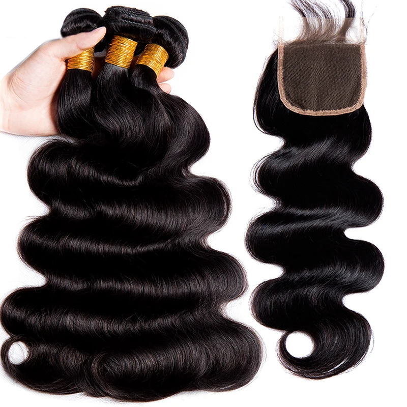 

wholesale Cheap Unprocessed Virgin Brazilian Body Wave Remy Hair Weave Bundles With Lace Closure