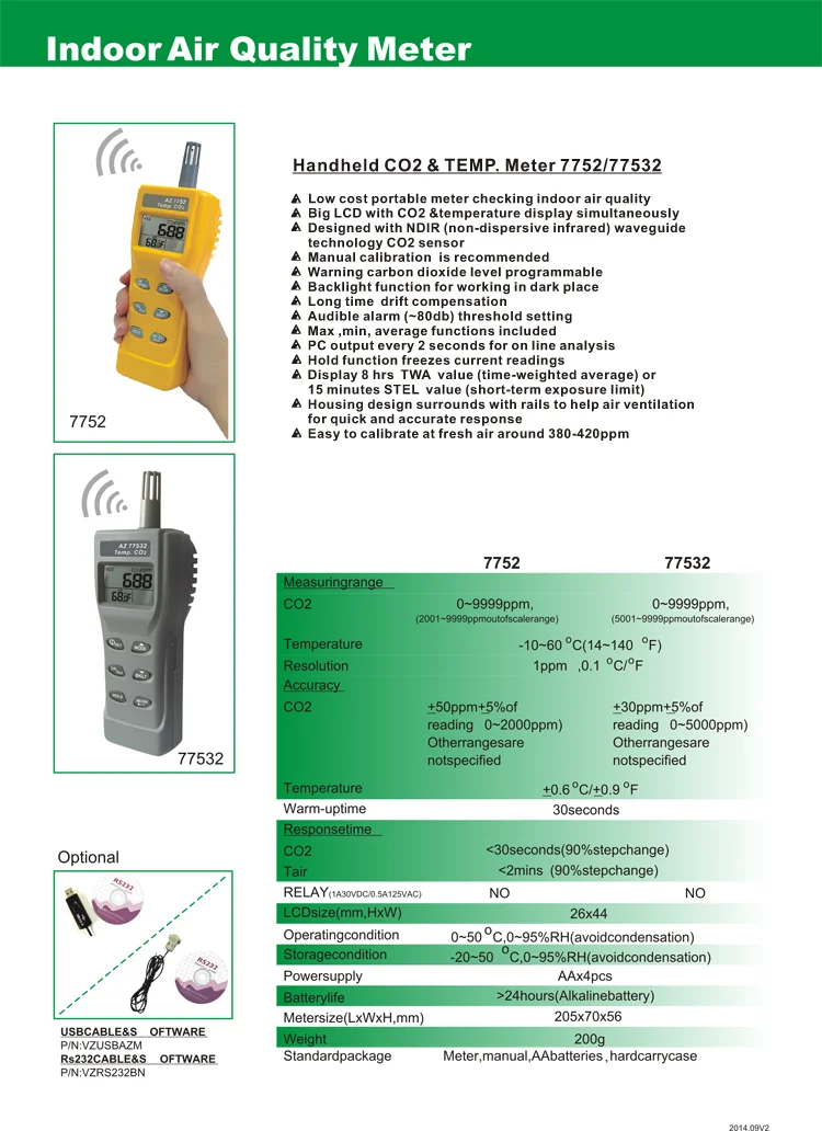 AZ 77535 Máy đo chất lượng không khí trong nhà Máy dò carbon cầm tay Carbon đo nhiệt độ kỹ thuật số Máy đo CO2