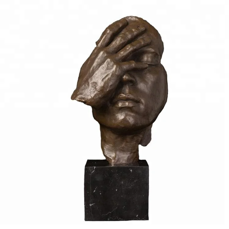 

DS-707 43cm Bronze Antique Statue Abstract Human Face Thinking Sculpture Figurine for Home Decoration