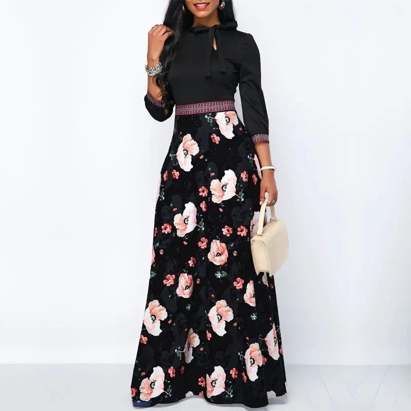 

Women Summer Beach Long Sleeve Evening Party Floral Long Maxi Dress
