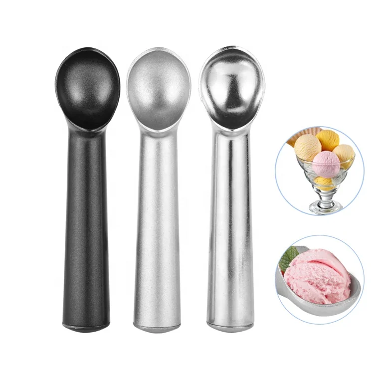 

Food grade Ice Cream Tools Portable Aluminum Alloy spoon Non-stick Anti-feeze Ice Cream Scoop, Sliver/ black