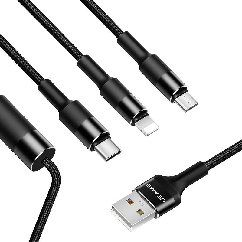 

USAMS SJ219 OEM Wholesale Black 2A Aluminum Alloy USB Cable Charger Data Transfer Cable for phone for Android, Blcak/red