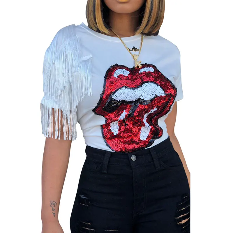 

New Fashion Casual Cartoon Sequined Tassel Top