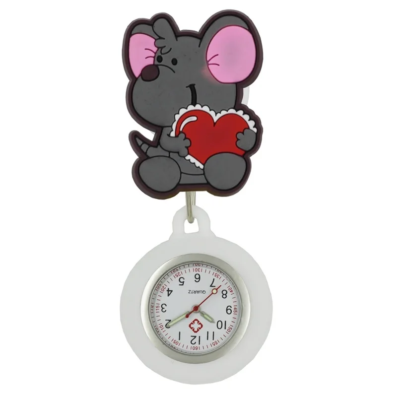 
2019 hot 3D cartoon animal design retractable Luminous Needle Quartz Movement Nurse Doctor Silicone Watch 