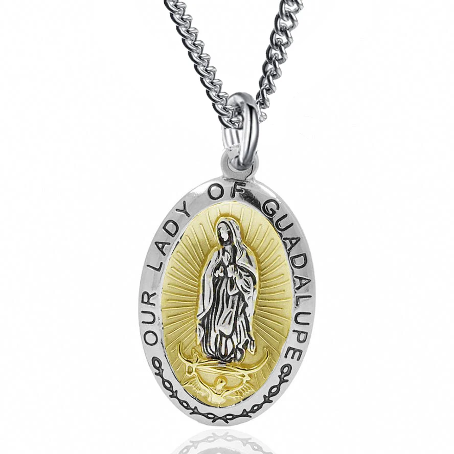 

Titanium steel Virgin Mary Pendant Necklace for Women Girls,Silver/Gold Color Our Lady Jewelry Wholesale Colar Cross Chain