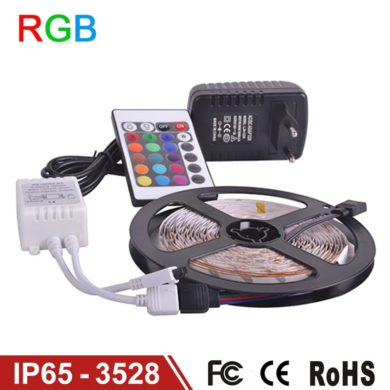 Waterproof LED RGB strip light SMD3528 IP65 Fiexble Light 60LED M 5M DC 12V Adapter Power