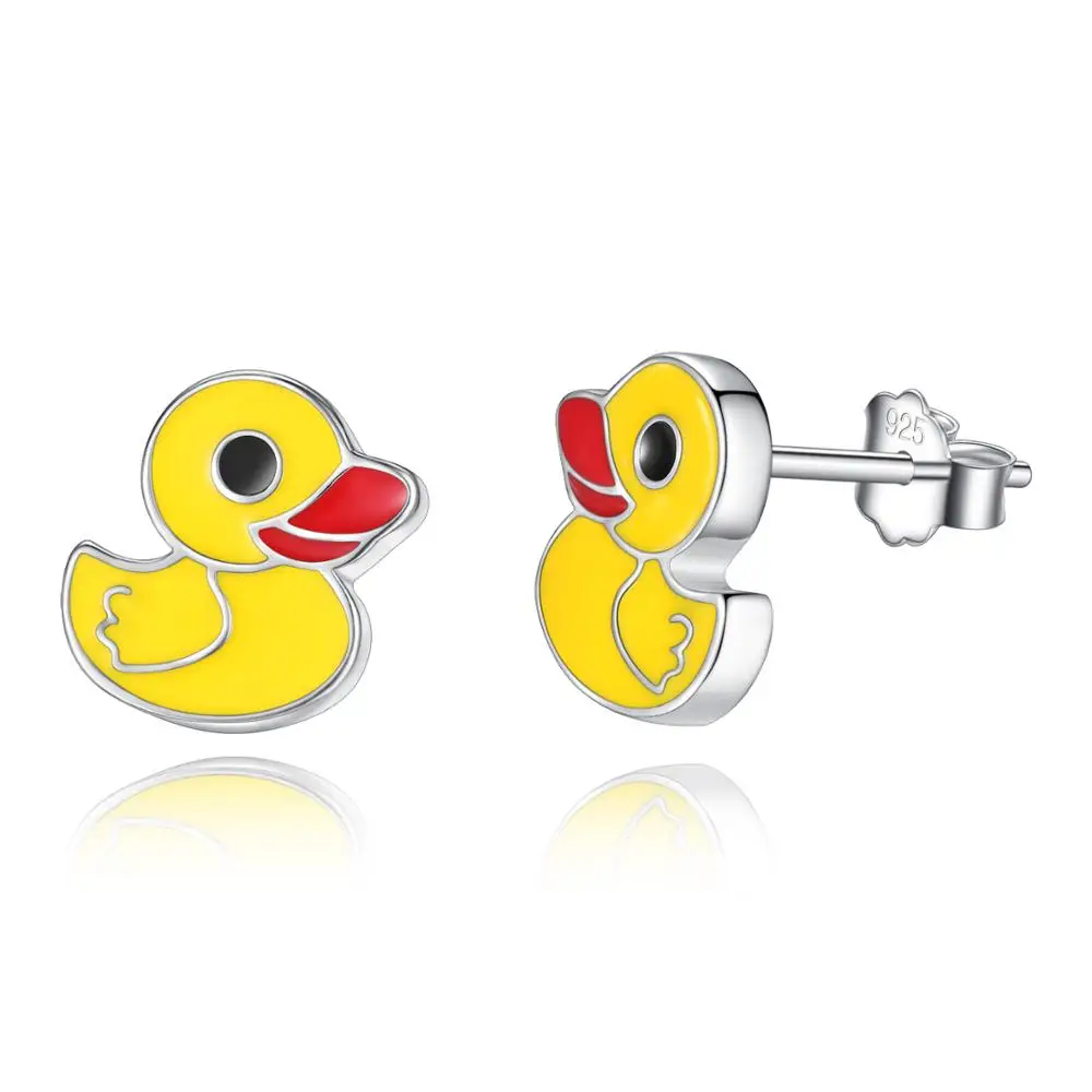 

High Quality 925 Sterling Silver Earrings Yellow Enamel Duck Stud Earrings for Women Daily Party Jewelry