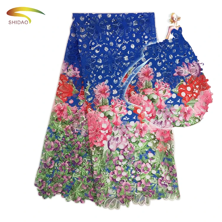 

wholesale fashion flower multi color polyester water soluble guipure lace embroidery chiffon fabric for wedding party dresses, As the picture