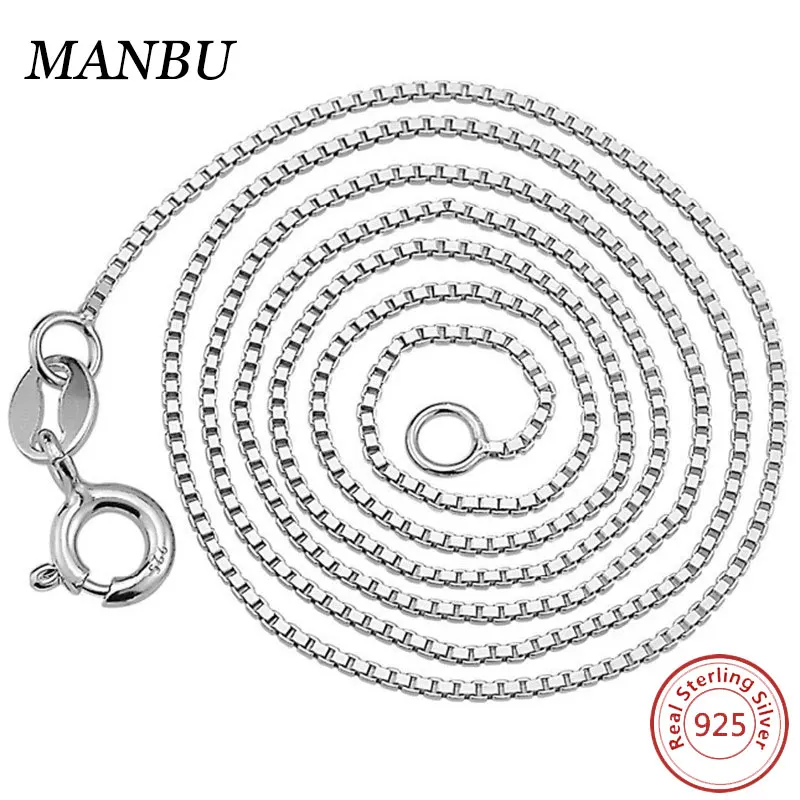 

925 italian sterling silver box chain for women 1mm rhodium plated with spring clasp 16 inch 12791, Picture