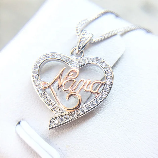 

Love Heart NANA Pendant With Box Charm Zircon Sterling Silver Necklace for Women mother's gift