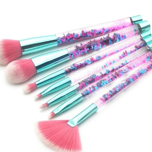 

2019 New Crystal DIY Empty Tube Cosmetic Makeup Brush Pen 7pcs 3D Liquid Floating Herbarium Glitter Makeup Brush Set, 9 colors