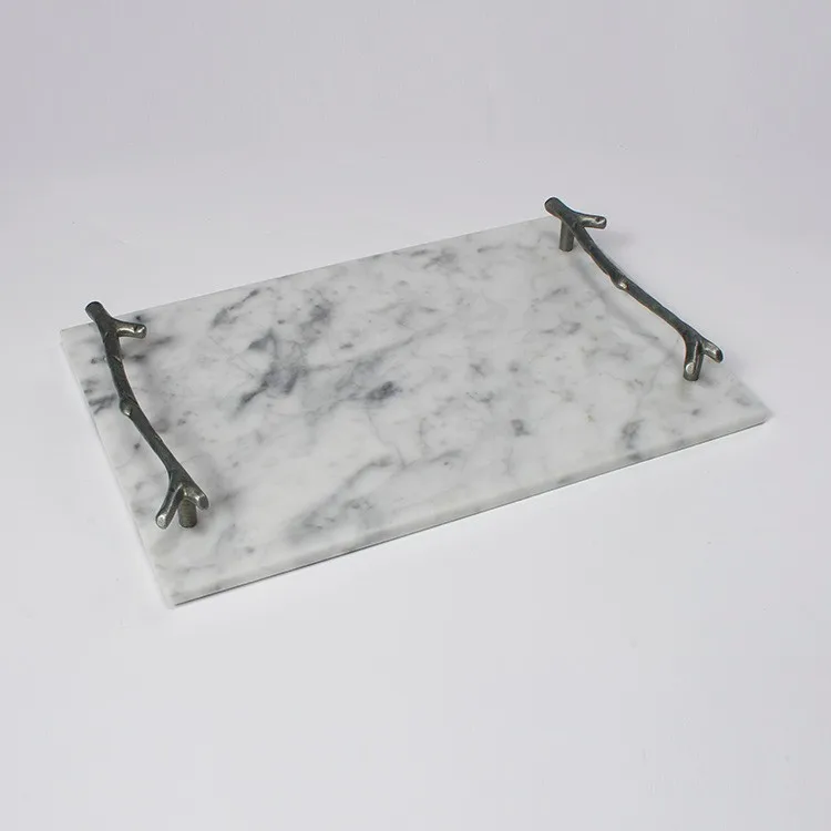 Hot Sell Nero Black Marble Food Serving Trays With Handles For Hotel