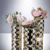 

wholesales cheap home decoration handblown mercury gold cylinder flower glass vase