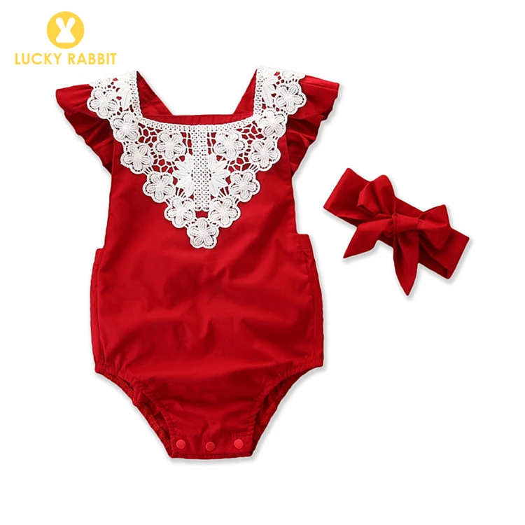 

Backless Sunsuit Red Newborn Baby Girl Lace Romper Wholesale Little Toddler Newborn Female Infant Baby Clothes For Baby Girls