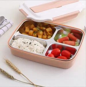 Promotion Gift Portable Metal Bento Rectangle 304 Stainless Steel Lunch Box with Multi-compartment included tableware