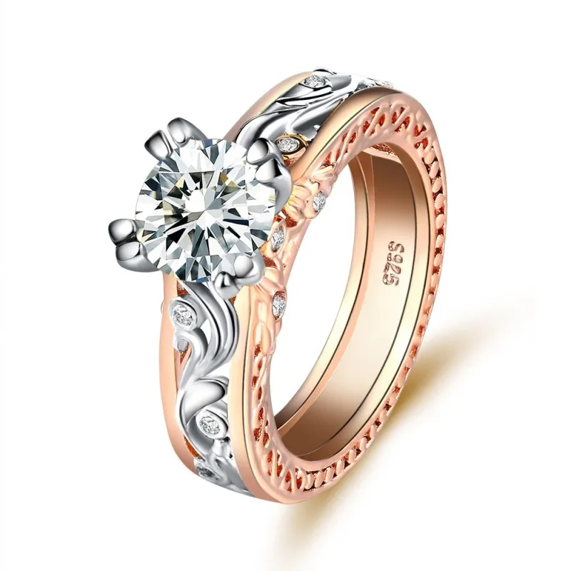 

2018 Rings Shiny champagne zircon Luxury rose gold plated wedding rings jewelry for women wholesale, Picture