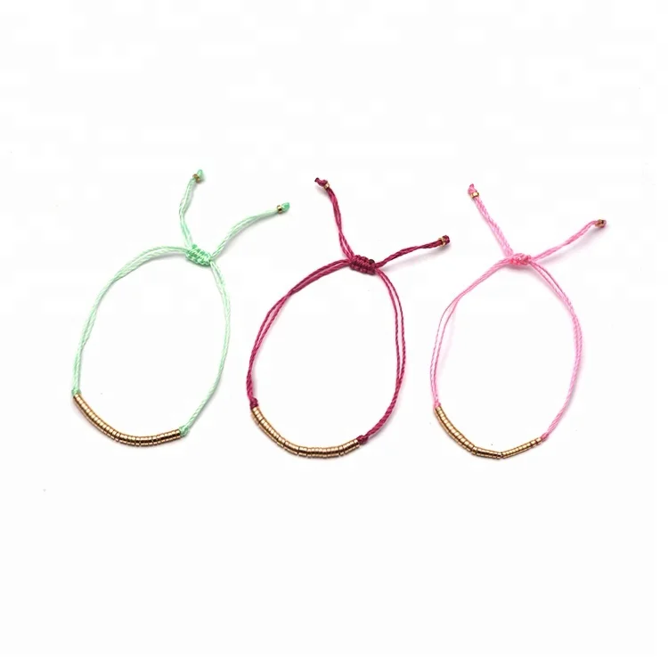 

ZooYing New Friendship Thread Bracelet with Thin Row of Small Gold Beads String Bracelet, Red pink and green