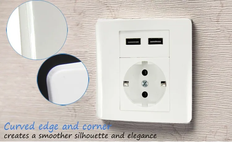 Eu Type Portugal Usb Electrical Wall Mount Socket Outlet 2 Usb Port 2 ...