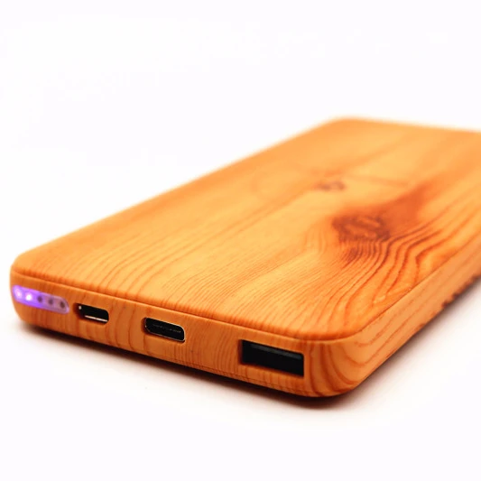 High quality qi wireless charger power bank wooden style for smartphone Factory wireless charging 10000mah QC3.0