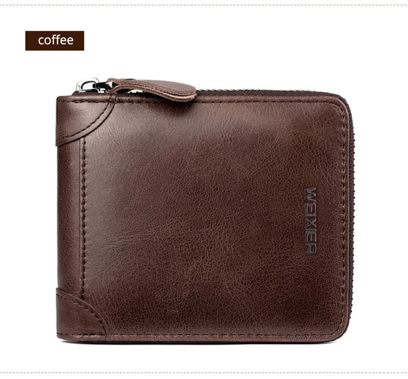 

WEIXIER Brand W98 Wallet Leather Men Wallet Small Zipper Pocket Men Card Wallets Portomonee Male Short Coin Purse, 3 colors