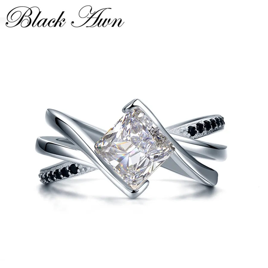 

[BLACK AWN] 925 Sterling Silver Fine Jewelry Trendy Engagement Bague for Women Wedding Ring C083