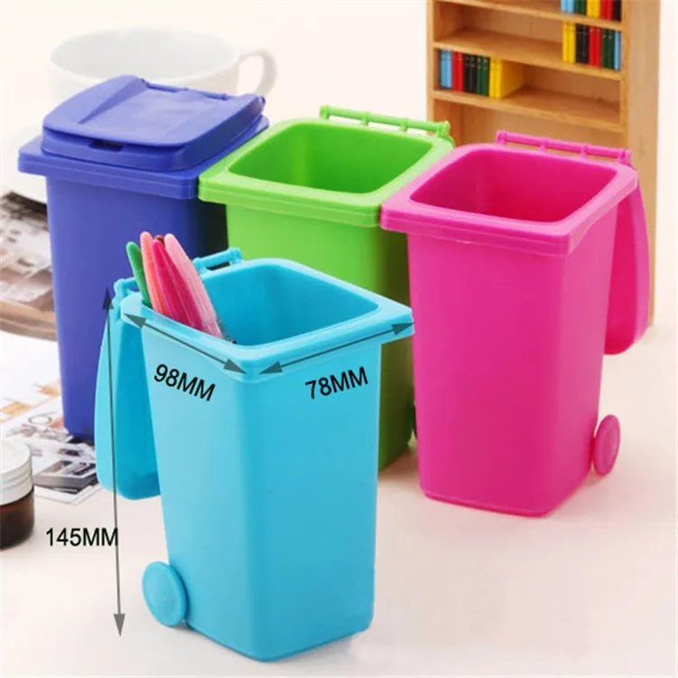 Wholesale Mini Colorful Novelty Plastic Dasktop Trash Can With Wheels