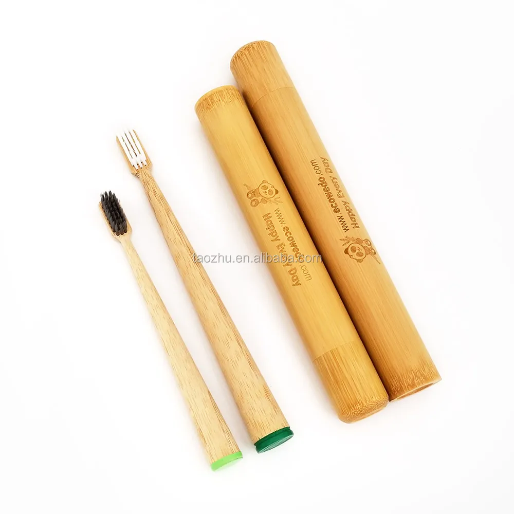 

[BT27+BC01] Custom Logo Bamboo Toothbrush with Bamboo Case 100% Biodegradable Bamboo Toothbrush Kit