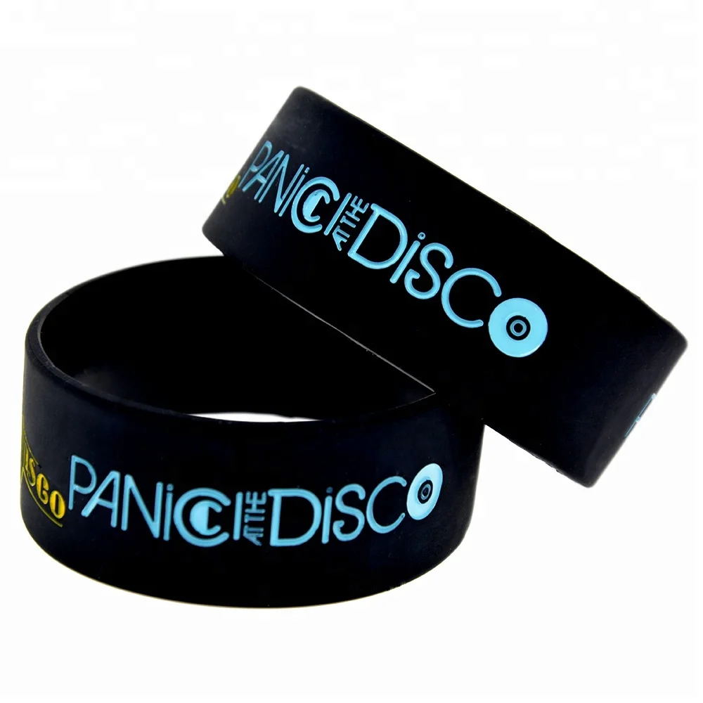 

25PCS/Lot 1 Inch Wide Band Panic at The Disco Silicone Wristband Black Bracelet