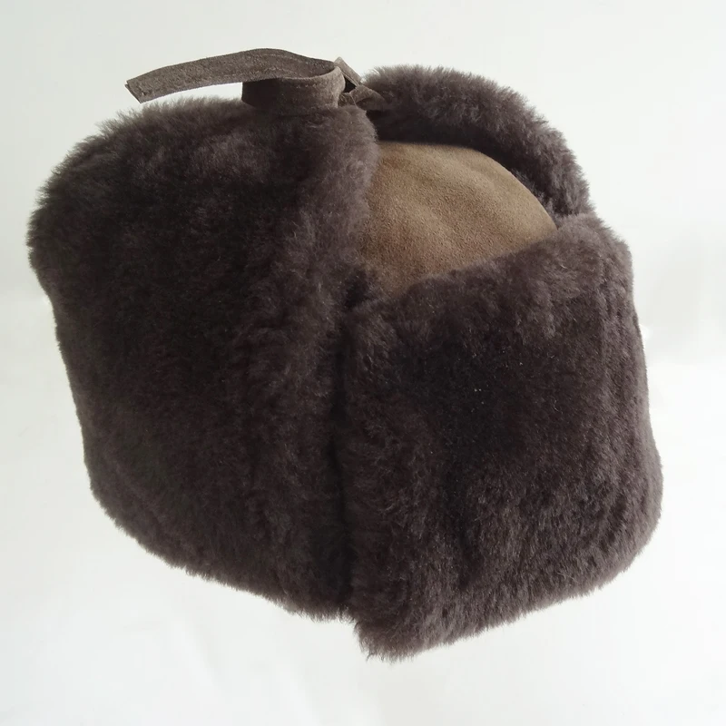 shearling sheepskin trapper hat