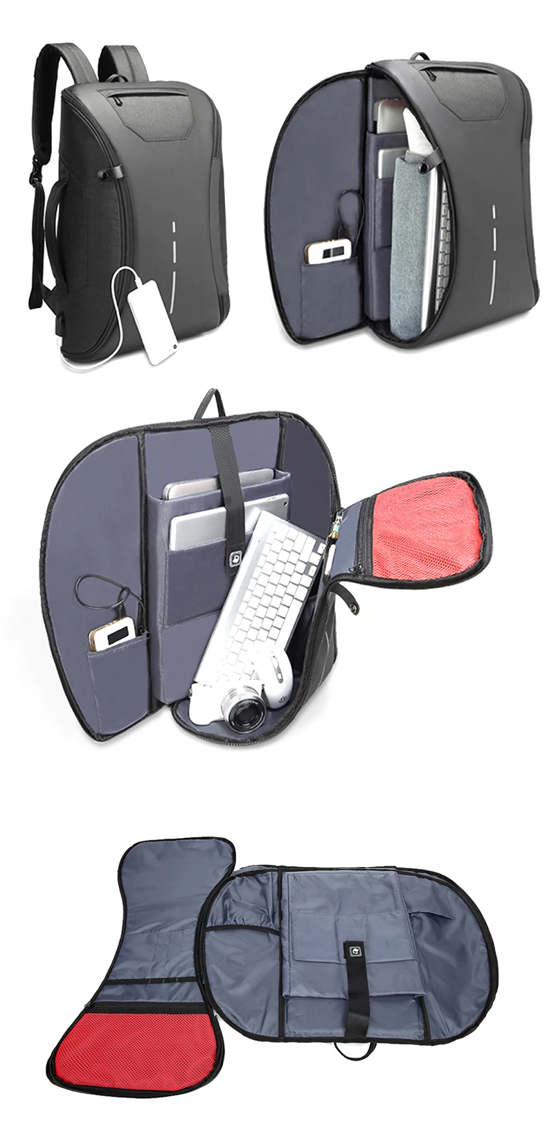Water-resistant fashion anti thief stylish design men smart leisure USB charging laptop computer back pack bag backpack bagpack