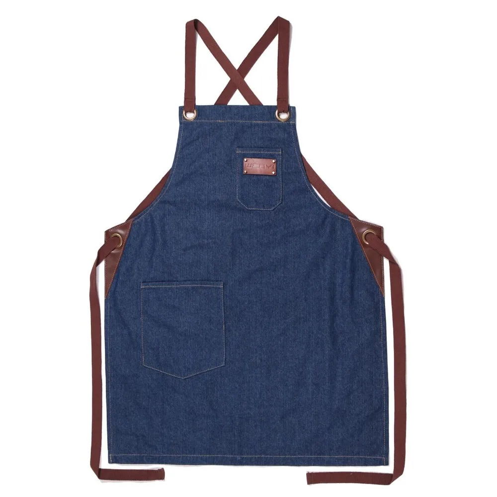 Custom Latest Blue Hot Selling Denim Bar Apron For Bartender Buy
