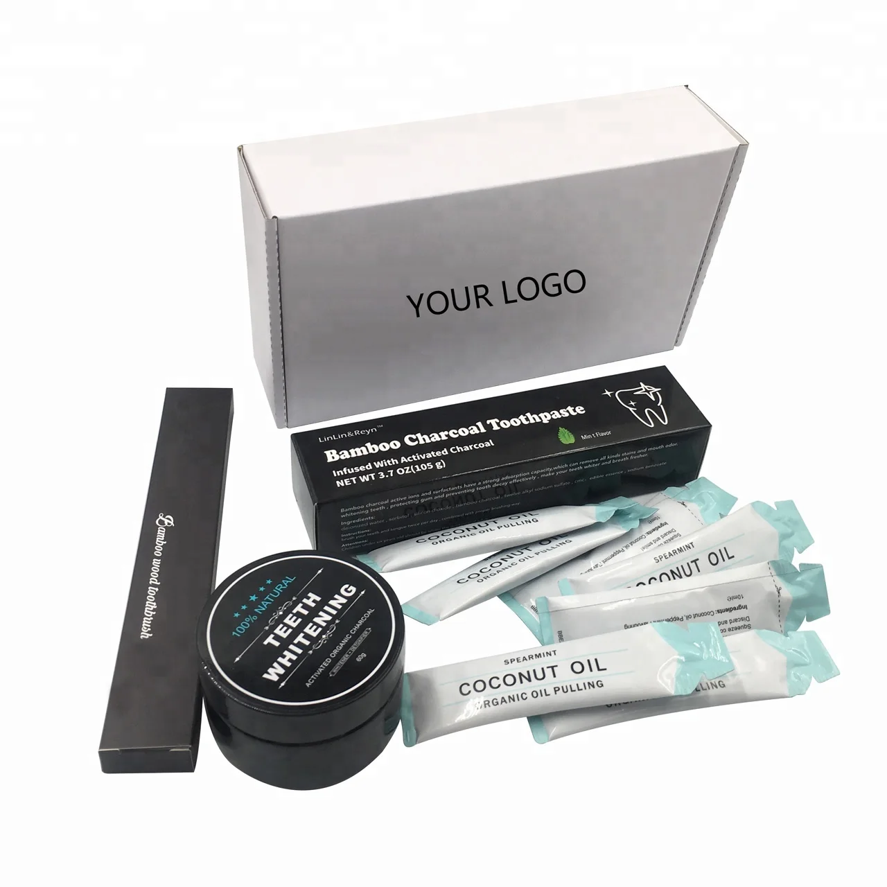 

Activated Charcoal Teeth Whitening Powder bamboo toothpaste toothbrush home whitening kit, Black or white