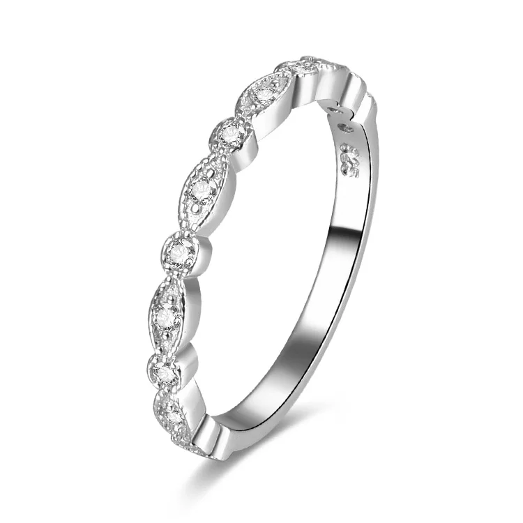 

POLIVA Elegant Rhodium Plated 925 Sterling Silver Cubic Zirconia Finger Jewelry Stackable Band Ring